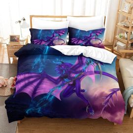 Planete Dragon 3 Pieces Doux Avec Taie D'oreiller Housse De Couette Fermeture A Glissiere Ensemble De Literie Adapte Aux Enfants Adultes