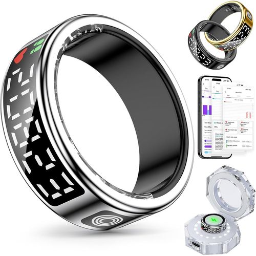 Bague Connectée Homme Femme, Smart Ring Health Fitness Avec Écran Led, Anneau Intelligent Ip68 Compatible Avec Ios/Android,Tracker D'activité/Fréquence Cardiaque/Spo2/Sommeil (Arge[Con671482]