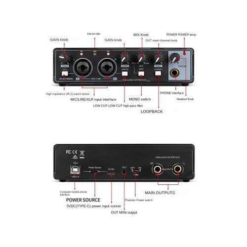 Carte Son Studio Record Interface Audio USB Professionnelle
