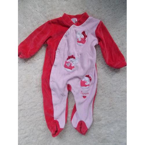 Joli Pyjama En Velours Bébé Fille Motif Petites Souris Taille 12/18 Mois Idée Cadeau