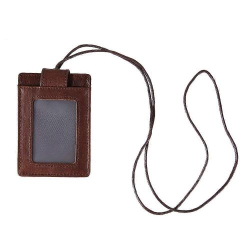 Blocage RFID ID Badge Porte-carte Cuir de vachette Portefeuille Matériel Couture Bretelles amovibles (café)