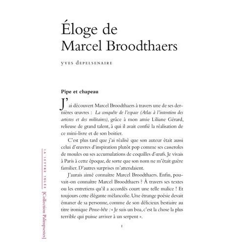 Eloge De Marcel Broodthaers