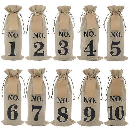 10pcs Sacs De Vin En Toile De Jute Avec Étiquettes Pour La Dégustation De Vin À L'aveugle, Bouteille En Verre En Tissu De Hesse Numérotée Cadeau B