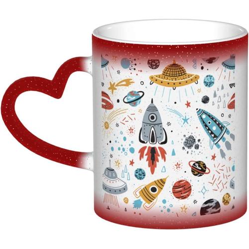 Tasse à couleur changeante imprimée de fusées de dessin animé dans le ciel,  tasse en céramique, cadeaux personnalisés pour les amoureux de la famille  et les amis