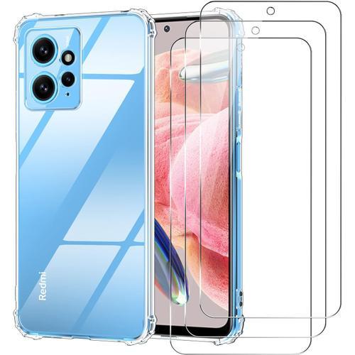 Coque Pour Xiaomi Redmi Note 12 4g Avec 3 Pièces Verre Trempé Souple Transparente Coque Redmi Note 12 4g Antichoc Tpu Silicone Anti Rayures Étui Housse Redmi Note 12 4g Pas Pour 5g