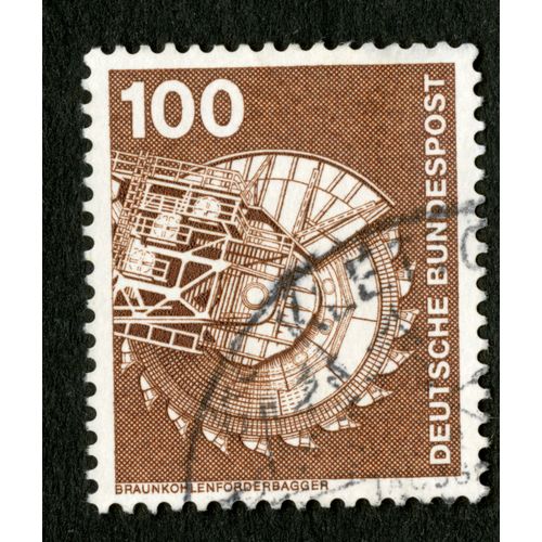 Timbre Oblitéré Deutsche Bundespost, Braunkohlenforderbagger, 100