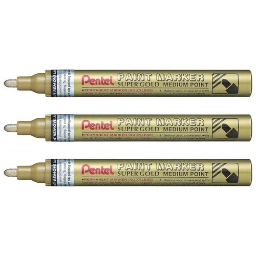 Pentel Lot De 3 Marqueurs Peinture Paint Marker Mmp10 Pointe Ronde Moyenne Or