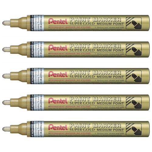 Pentel Lot De 5 Marqueurs Peinture Paint Marker Mmp10 Pointe Ronde Moyenne Or