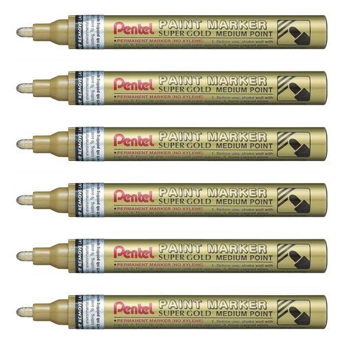 Pentel Lot De 6 Marqueurs Peinture Paint Marker Mmp10 Pointe Ronde Moyenne Or