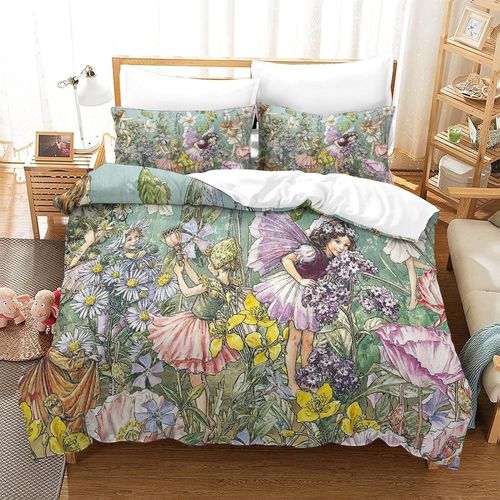 Housse De Couette Fee Des Fleurs Avec Fermeture A Glissiere, Ensemble De Housse De Couette En Microfibre Ultra Douce De 3 Pieces Adapte Aux Enfants Et Aux Adultes