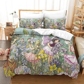 Housse De Couette Fee Des Fleurs Avec Fermeture A Glissiere, Ensemble De Housse De Couette En Microfibre Ultra Douce De 3 Pieces Adapte Aux Enfants Et Aux Adultes