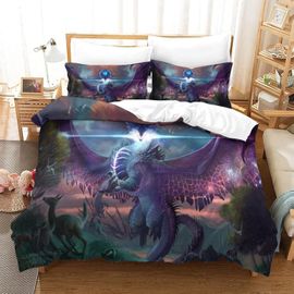 Planet Dragon Housse De Couette Avec Fermeture A Glissiere, Ensemble De Housse De Couette En Microfibre Ultra Douce De 3 Pieces Adapte Aux Enfants Et Aux Adultes