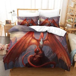 Planete Dragon 3 Pieces Doux Avec Taie D'oreiller Housse De Couette Fermeture A Glissiere Ensemble De Literie Adapte Aux Enfants Adultes
