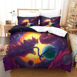 Planet Dragon Housse De Couette Avec Fermeture A Glissiere, Ensemble De Housse De Couette En Microfibre Ultra Douce De 3 Pieces Adapte Aux Enfants Et Aux Adultes