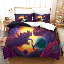 Planete Dragon 3 Pieces Doux Avec Taie D'oreiller Housse De Couette Fermeture A Glissiere Ensemble De Literie Adapte Aux Enfants Adultes