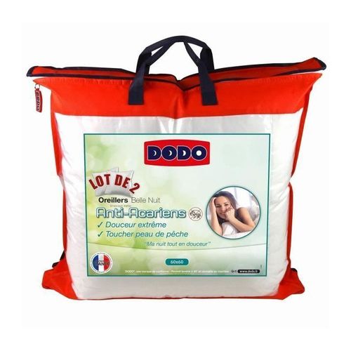 Dodo Lot De 2 Oreillers Anti-Acariens Belle Nuit 60x60 Cm Blanc