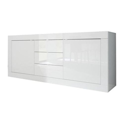 Buffet Basico 2 Portes 3 Tiroirs Blanc Laque Brillant - L210xp42xh85,8 Cm