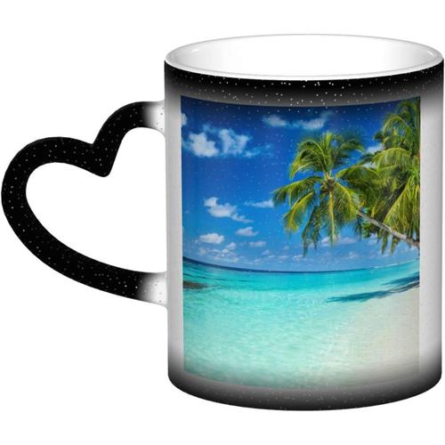 Tasse A Changement De Couleur, Tasse A Cafe En Ceramique De Plage Romantique, Tasse De Personnalite Pour Femmes Et Hommes, Cadeau 11 Oz