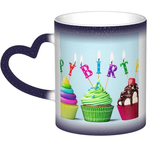 Tasse A Couleur Changeante, Cupcakes Colores Joyeux Anniversaire, Tasse A Cafe En Ceramique, Tasse De Personnalite Pour Femmes Et Hommes, Cadeau 11 Oz