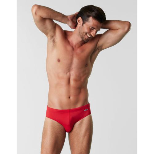 Slip De Bain Moyen En Charmeuse, Rouge