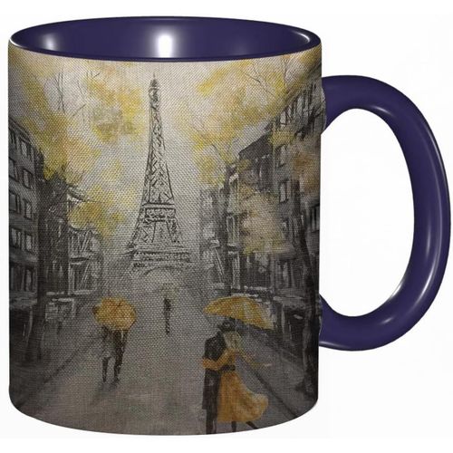 Tasse A Cafe Peinture A L'huile Paris Ville Europeenne Paysage France Tour Eiffel Noir Blanc Jaune Couple Moderne Sous Impression | Tasse Coloree Pour Bureau | Maison | The | Cafe