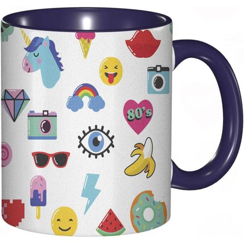 Tasse A Cafe Emoji Pop Art Style Dessin Anime Licorne Pasteque Banane Pixel Coeur Tonnerre Bolt Eye.Impression De Couleurs Arc-En-Ciel | Tasse Coloree Pour Le Bureau La Maison Le The Le Cafe