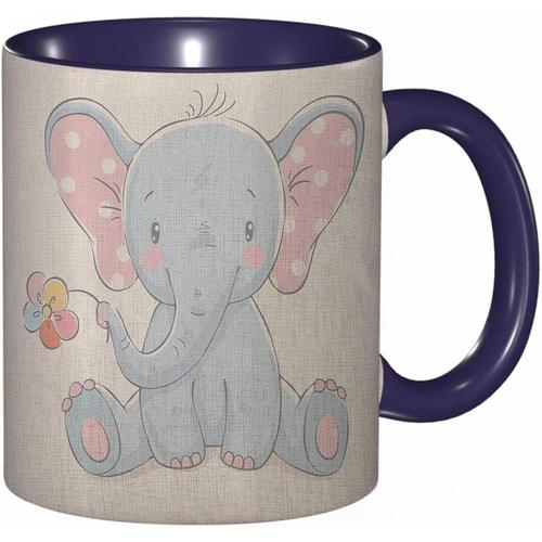 Tasse A Cafe Mignon Bebe Elephant Drole Fleur Dessin Anime Pepiniere Vintage Adorable Imprime Bleu | Tasse De Tasse Coloree Pour Le Bureau A La Maison The Cafe