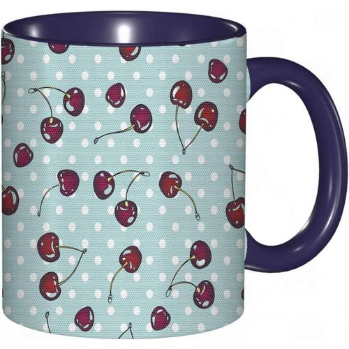 Tasse A Cafe Motif Vintage Cerise Avec Fruits D'ete Sur Des Points Nostalgiques.Imprime Ecume De Mer Vermillon | Tasse Coloree Pour Le Bureau La Maison Le The Le Cafe