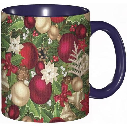 Tasse A Cafe Branches D'arbre De Xmas Feuilles D'epinette Boules Cloches Cones Fleurs De Poinsettia Baies De Gui.Imprime Vert Rubis | Tasse De Tasse Coloree Pour Le Bureau A La Maison The Cafe