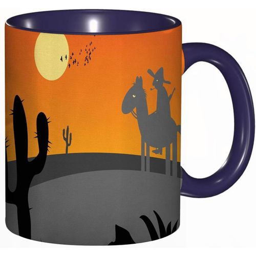 Tasse A Cafe Style Dessin Anime Du Sud-Ouest Paysage Desertique Du Mexique Chaud Avec Cactus Saguaro Et Cavalier.Impression Gris Orange | Tasse Coloree Pour Le Bureau La Maison Le The Le Cafe