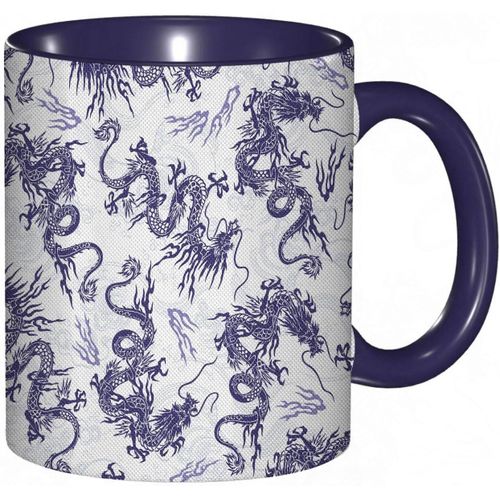 Tasse A Cafe Dragon Tete De Dragon Japonais Ed Motif Oriental Feroce | Imprime Blanc Violet Fonce | Tasse Coloree Pour Le Bureau La Maison Le The Le Cafe