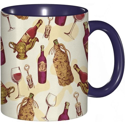 Tasse A Cafe Motif Vintage De Cave Avec Bouteille En Verre Tire-Bouchon Table De Restaurant De Campagne.Imprime Marron Fuchsia | Tasse Coloree Pour Le Bureau La Maison Le The Le Cafe
