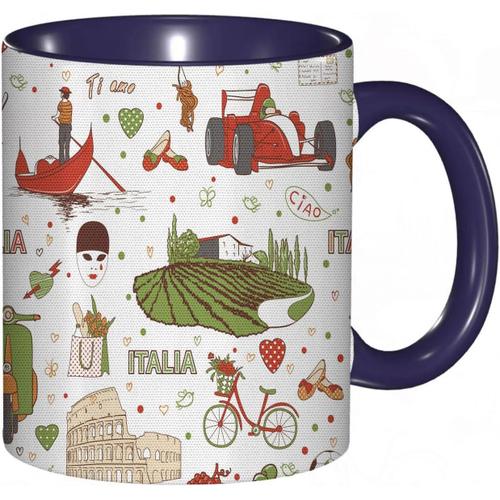 Tasse A Cafe Toscane Velo Raisins Coeurs A Pois Ruines Doodle Dessin Anime Voiture Ciao Ti Amo Italie Theme.Rouge Vert Imprime | Tasse Coloree Pour Bureau | Maison | The | Cafe