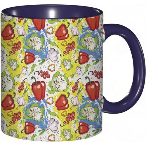 Tasse A Cafe Legumes Nourriture Ornee Ail Poivre Chou-Fleur Plantes Delicieuses Image.Impression Vert Rouge | Tasse De Tasse Coloree Pour Le Bureau A La Maison The Cafe
