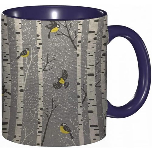 Tasse A Cafe Bouleaux Enneiges Et Oiseaux Sur Fond Gris Flocons De Neige Volant Belle Vue Impression | Tasse De Tasse Coloree Pour Le Bureau A La Maison The Cafe