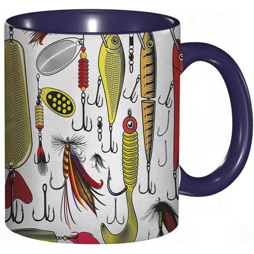 Tasse A Cafe Groupe De Peche D'appats Artificiels Twister Activite De Piegeage Concept De Peche De Chasse | Imprime Jaune Rouge | Tasse Coloree Pour Le Bureau La Maison Le The Le Cafe