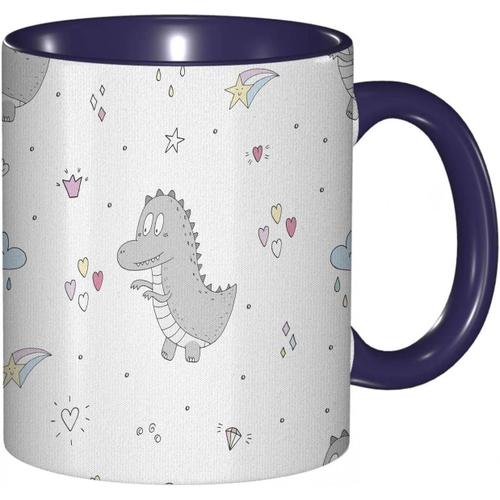 Tasse A Cafe Dinosaure Dino T-Rex Avec Coeurs Colores Et Etoiles Salle De Jeux Doodle Image Joyeuse. | Tasse De Tasse Coloree Pour Le Cafe De The A La Maison De Bureau