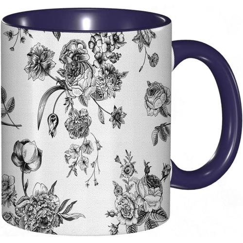 Tasse A Cafe Noir Et Motif Floral Vintage Victorien Classique Inspire Du Nouvel Art Moderne.Impression Noir Et Blanc | Tasse Coloree Pour Le Bureau La Maison Le The Le Cafe