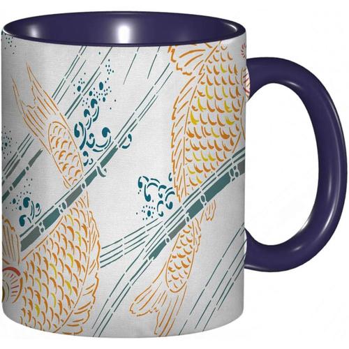 Tasse A Cafe Motif De Poisson Koi Japonais Dans Une Peinture A L'encre Image Sur Le Theme Oriental | Imprime Bleu Petrole | Tasse Coloree Pour Le Bureau La Maison Le The Le Cafe