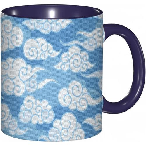 Tasse A Cafe Motifs De Nuages De Style Japonais Bleu Et Extreme-Oriental Elements De Ciel Tourbillonnes En Satin | Imprime Bleu Azur | Tasse De Tasse Coloree Pour Le Cafe A La Maison De Bureau