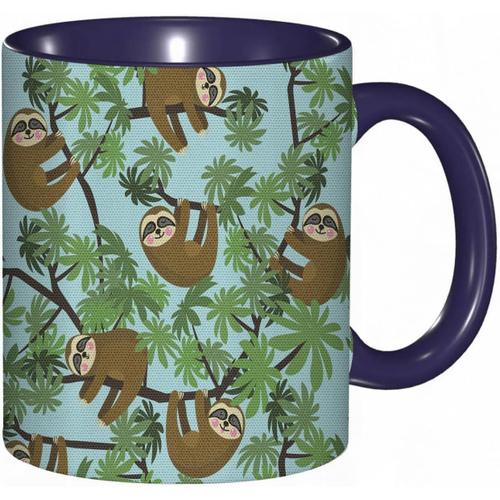 Tasse A Cafe Paresseux Sur Le Theme Naturel Dormant Sur Des Arbres Exotiques Dans La Jungle Tropicale.Impression De Fougere Caramel | Tasse Coloree Pour Le Bureau La Maison Le The Le Cafe