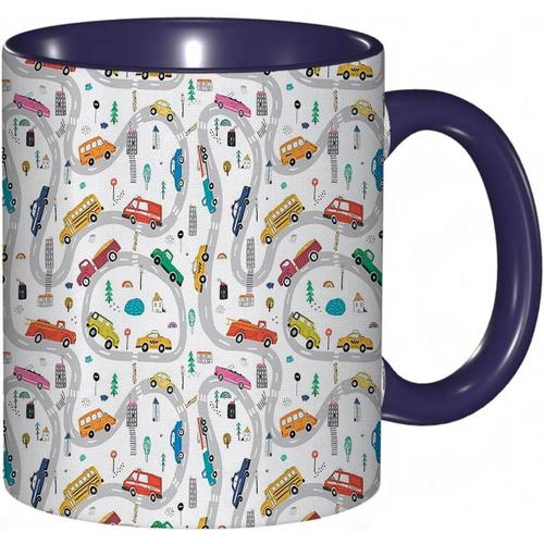 Tasse A Cafe Pour Enfants | Dessin Anime | Voiture | Route | Voiture Coloree | Camion De Pompiers | Vehicules | Piste De Course | Impression D'activite Routiere | Tasse Coloree Pour Le Bureau La Maison Le The Le Cafe