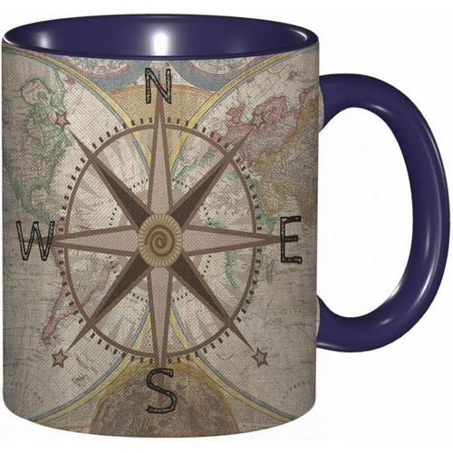 Tasse A Cafe Boussole Carte Du Monde Direction De La Terre Histoire Ancien Siecle Antique Geographie Impression, Tasse De Tasse Coloree Pour Le Bureau A Domicile The Cafe