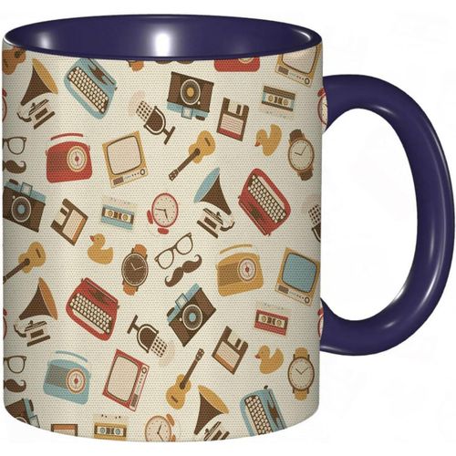 Tasse A Cafe Motif Retro Reveil A L'ancienne Machine A Ecrire Gramophone Radio Cassette Impression, Tasse De Tasse Coloree Pour Le Bureau A La Maison The Cafe