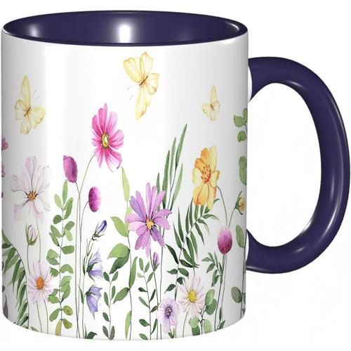 Tasse A Cafe En Papier Floral, Sets De Table, Aquarelle, Fleur, Papillon, Tasse Coloree, Pour Le Bureau, La Maison, Le The, Le Cafe