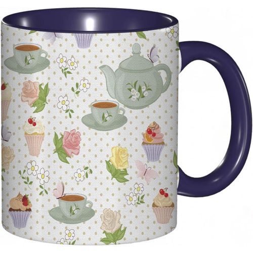 Tasse A Cafe Cupcakes Fleurs Roses Motif Muffin Sur Fond A Pois Imprime, Tasse Coloree Pour Le Bureau, La Maison, Le The Et Le Cafe