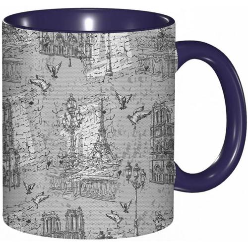 Tasse A Cafe Image Monochrome Vintage Seine River Notre Dame Colombes Scenes D'europe Impression, Tasse Coloree Pour Le Bureau, La Maison, Le The, Le Cafe