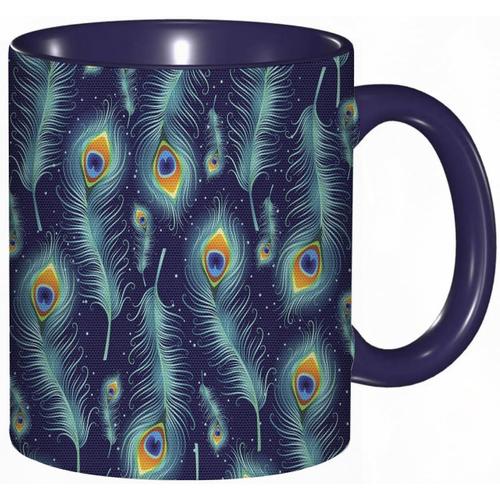 Tasse A Cafe Graphique Paon Oiseau Plumes Fond Con?U Image Impression, Tasse De Tasse Coloree Pour Le Bureau A La Maison The Cafe