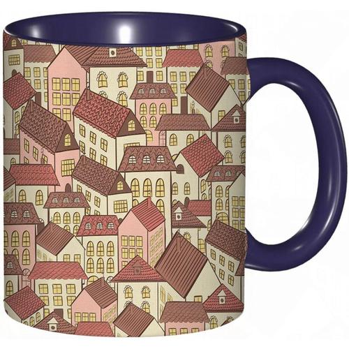 Tasse A Cafe Impression D'architecture Urbaine De Toit En Tuiles De Dessin Anime, Tasse De Tasse Coloree Pour Le Cafe De The A La Maison De Bureau