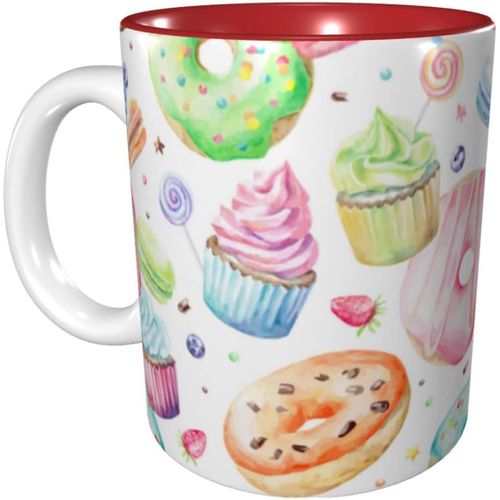 Cupcakes Beignets Muffins Sucre Tasses A Cafe Tasse En Ceramique De 11 Oz Pour Le Bureau Et La Maison Tasse A The D'eau Tasse A L'interieur Rouge